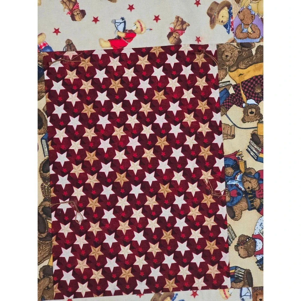 Vintage Teddy Bear‎ Patchwork Quilt Star Plaid Boho Retro Nursery Throw 44x61